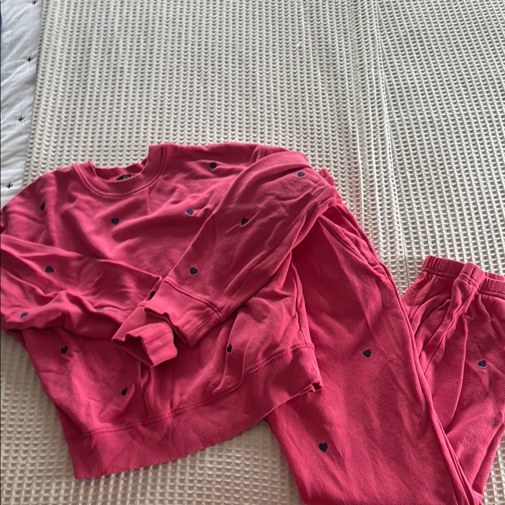 Pink Heart Embroidered Sweatshirt and Joggers Set
